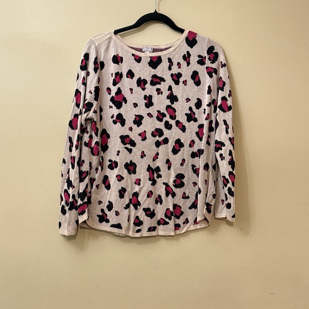 Mob Wife Maximalist Pop of Color Bold Animal Chicos Leopard Sweater Pink 2P